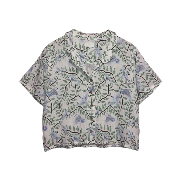 Cynthia Rowley Tops - Cynthia Rowley Linen Blouse Women’s XL Button-Front Bird‎ Tropical
